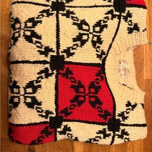 Hand Knit Vintage Red and Black Patterned Sweater